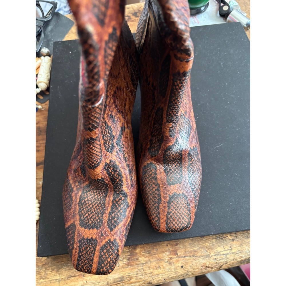NEW Sam Edelman Brown Leather Snake Embossed Knee High Kitten Heel Boots Sz 37